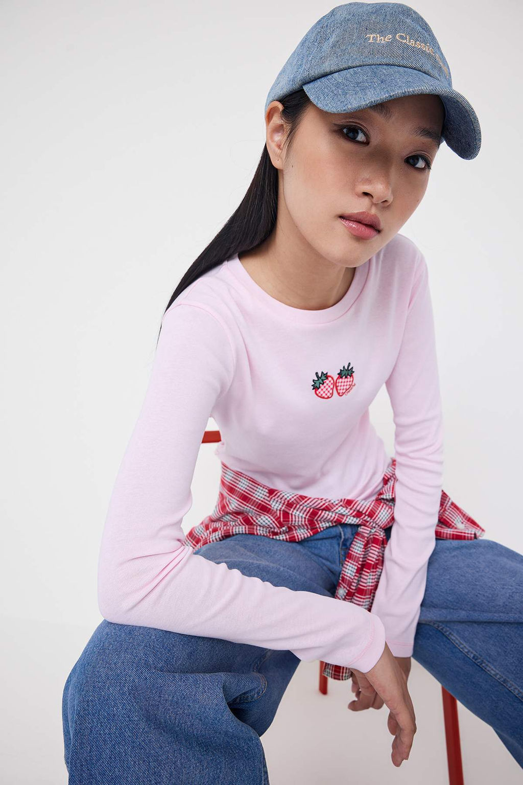 Ac?k Pembe Bask?l? Fitted/Vucuda Oturan Orme Bluz TWOAW25BZ00126