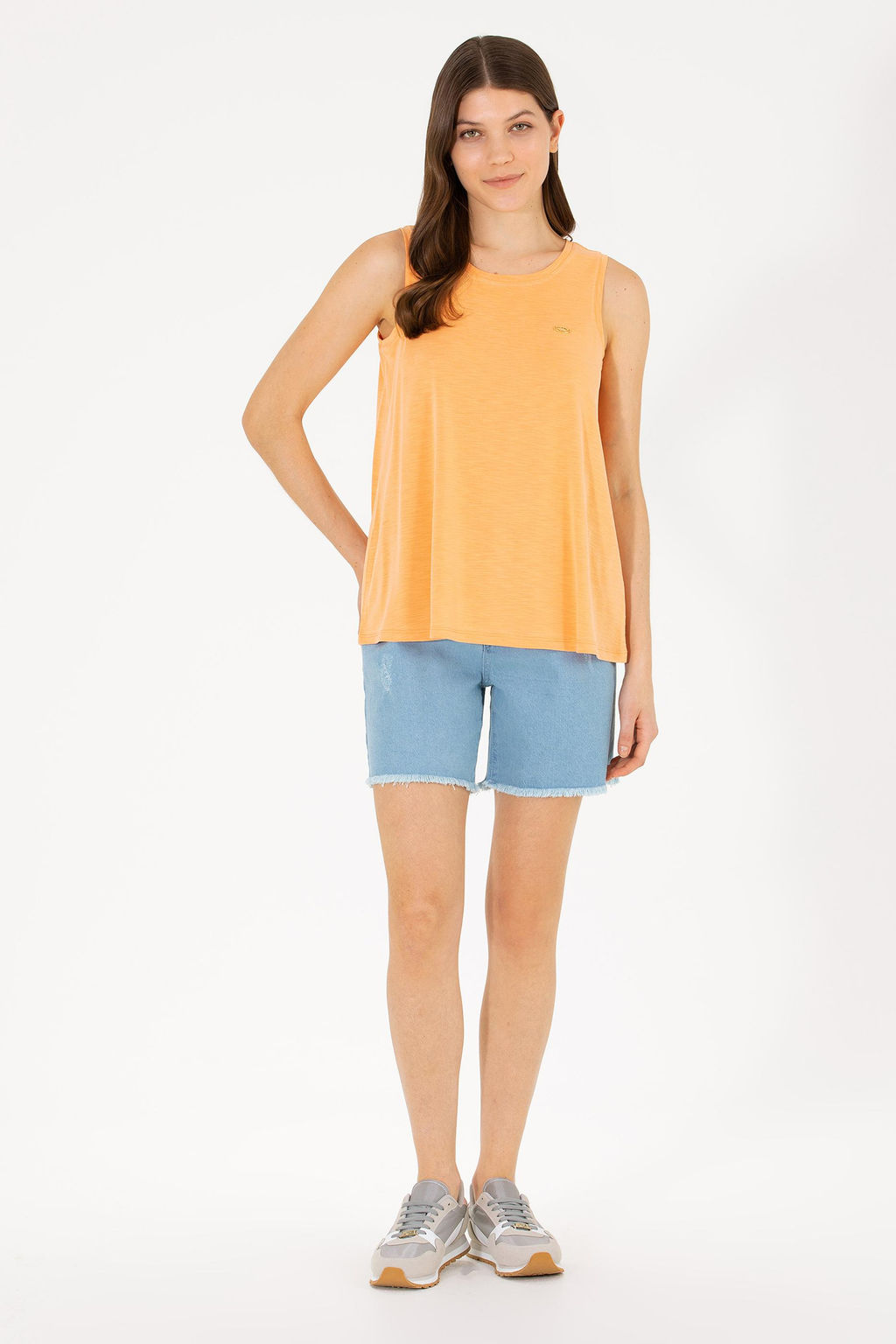 U. S. Polo Assn Женская оранжевая футболка без рукавов с круглым вырезом - U.s. polo assn фото 4