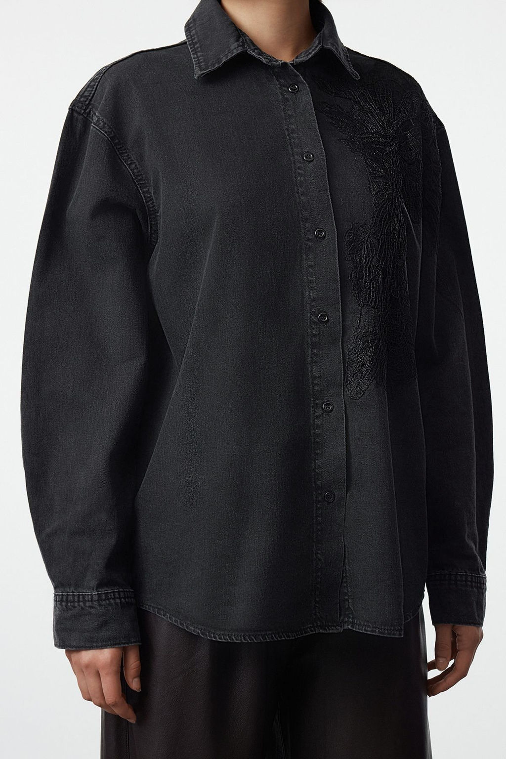 TRENDYOLMILLA Siyah Dantel Detayl? Denim Gomlek TWOAW25GO00080  фото 4