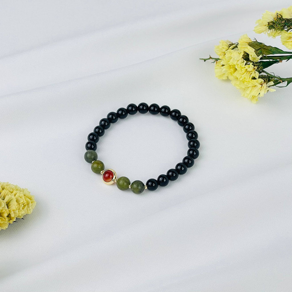 Браслет из черного Агата, Змеевика и Сардоникса 17 см