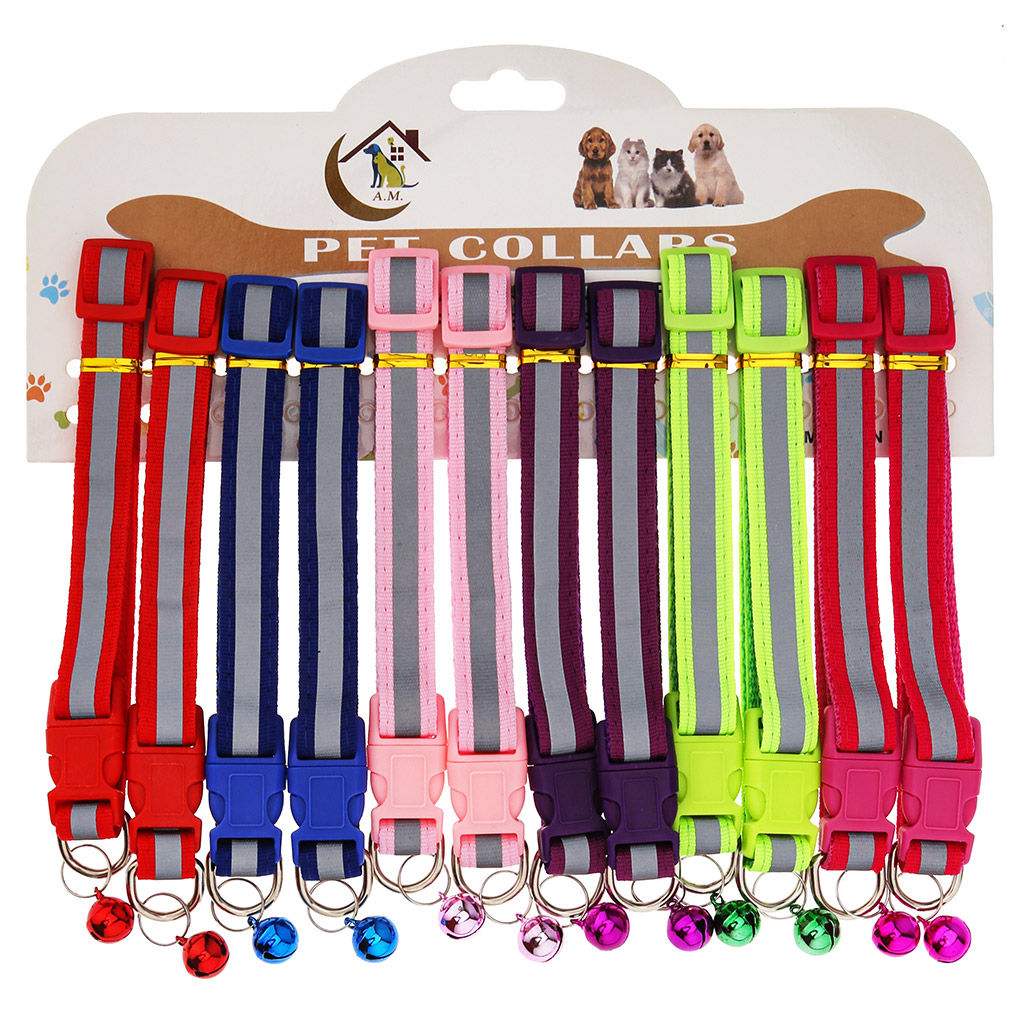 Пэт тойс (Pet toys) Ошейник универсальный Гамма 1,5х39см, пластмассовая застежка, с бубенчиком, светоотражающая полоска, полиэстер, на картоне, цвета микс (Китай)  фото 2