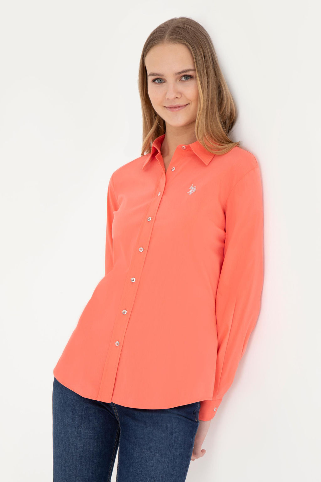 U. S. Polo Assn / Женская базовая рубашка с длинным рукавом цвета граната - U.s. polo assn фото 9
