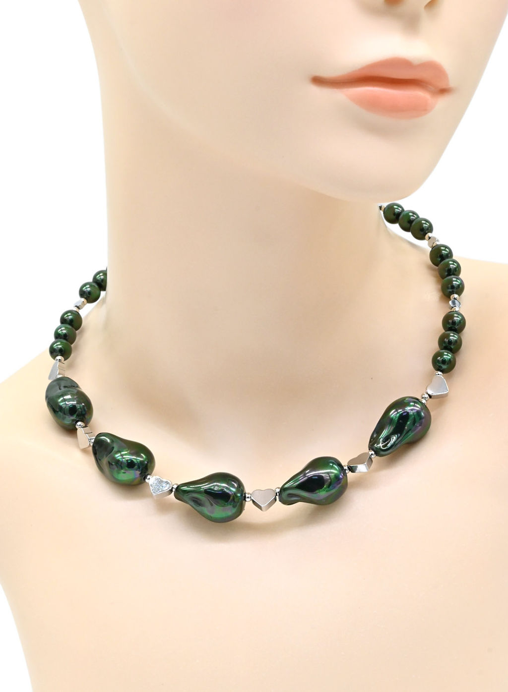 Колье чокер с майоркой Барокко 15*20мм цв.зеленый, 43см