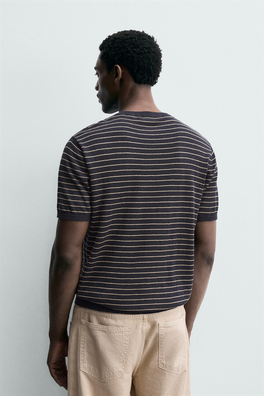 CAMISETA PUNTO LINO - ALGOD?N RAYAS / Marino