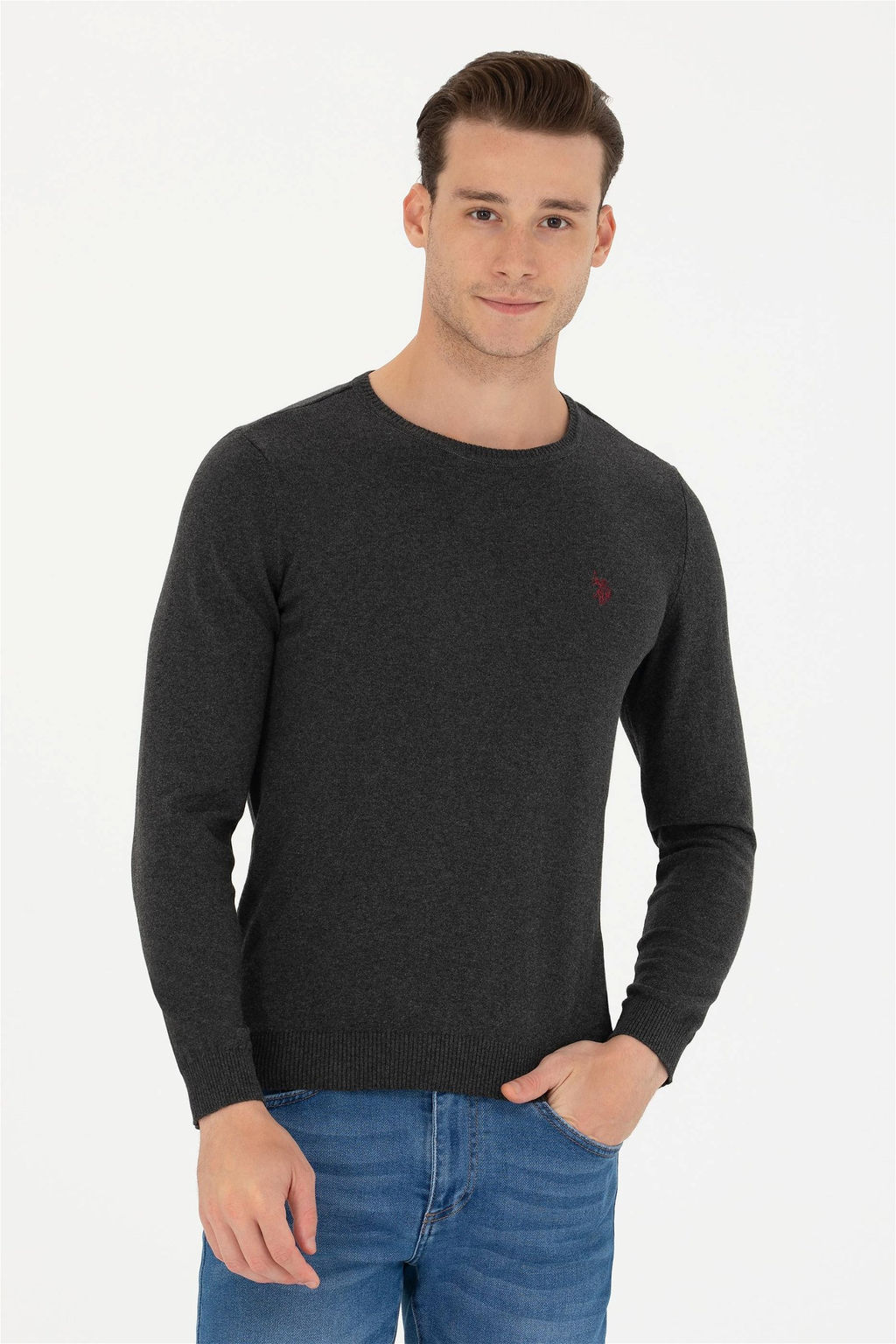 Мужской базовый свитер антрацитового меланжа - U.s. polo assn фото 3