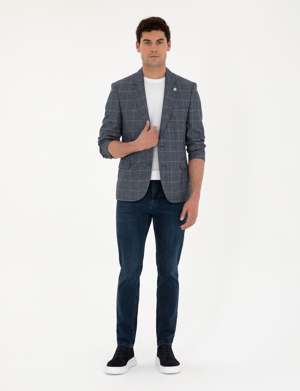 Lacivert Slim Fit Y_n Keten Kar___ml_ Ceket