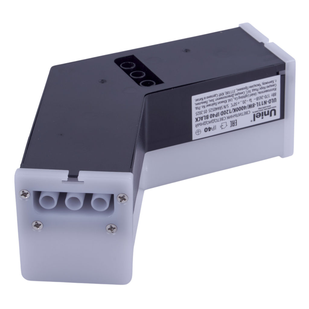 ULO-N11L-8W/4000K/120D IP40 BLACK Светильник светодиодный L-образный. Угол 120 градусов. Белый свет (4000K). 800Лм. Алюминий. Цвет черный. TM Uniel