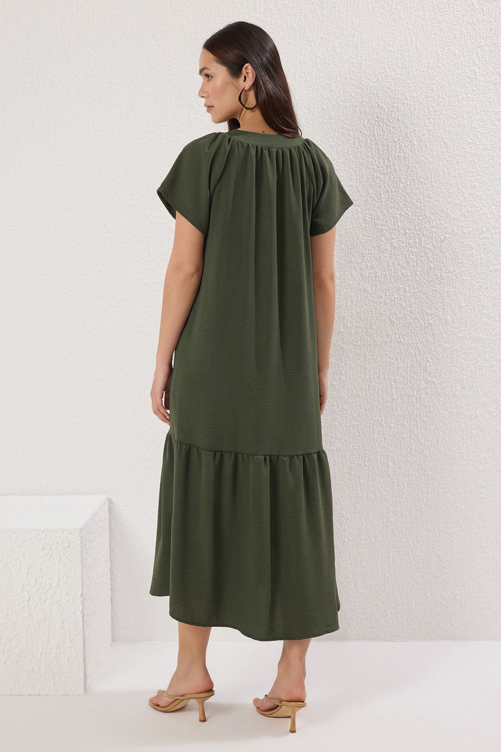 Haki Duz Midi Dokuma Elbise TWOSS25EL00629 - Trendyolmilla фото 4