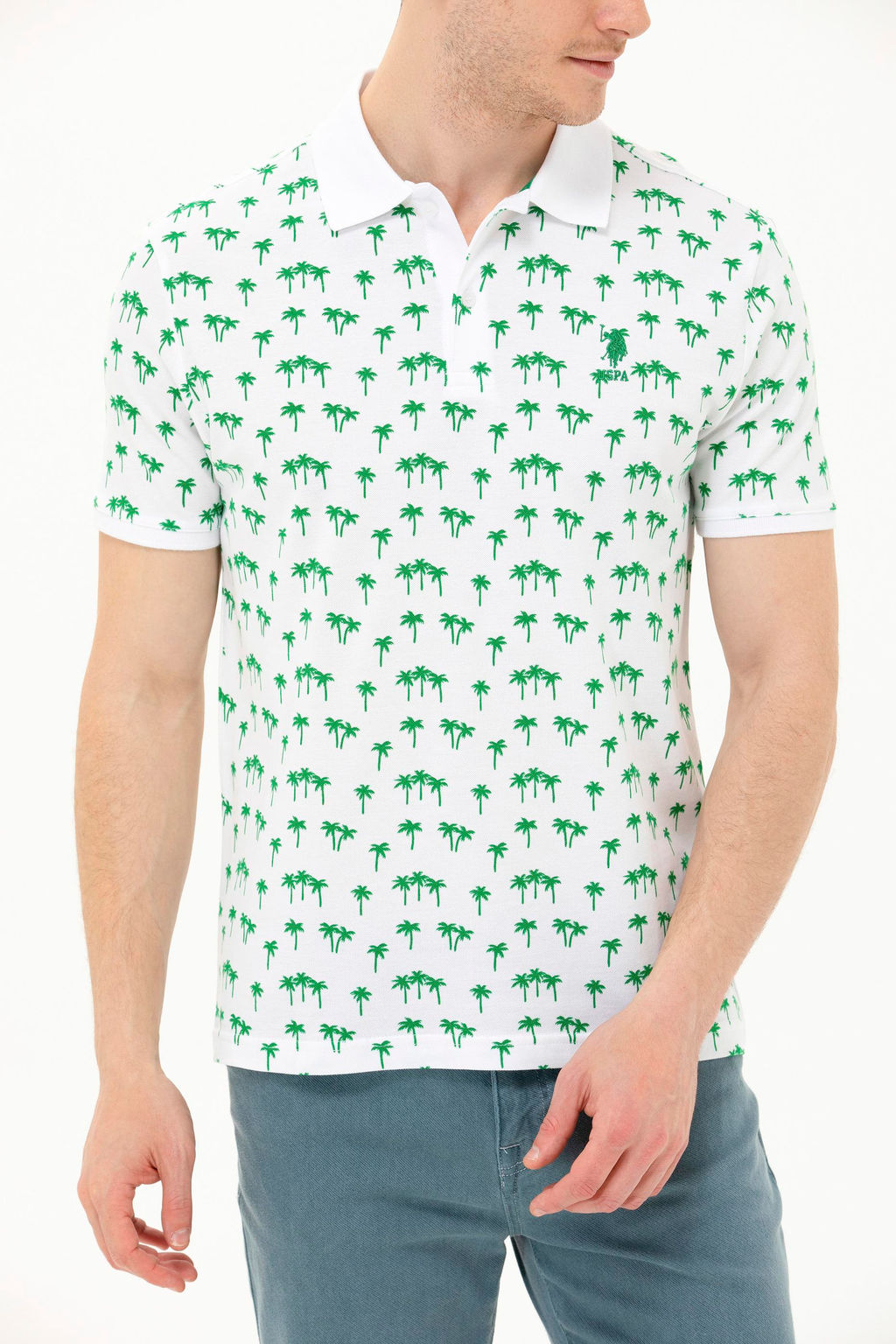 U. S. Polo Assn Мужская зеленая футболка с воротником-поло - U.s. polo assn фото 6