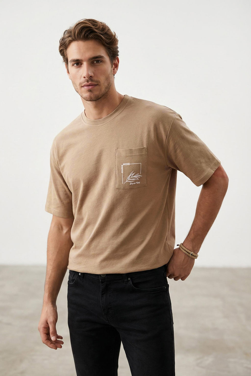 TRENDYOL MAN Vizon Oversize/Genis Kesim Cepli Dokulu Kal?n T-Shirt TMNSS25TS00079 - Trendyolmilla фото 5