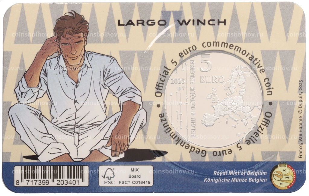 Монета 5 евро 2025 года Бельгия Ларго Винч (в блистере)
