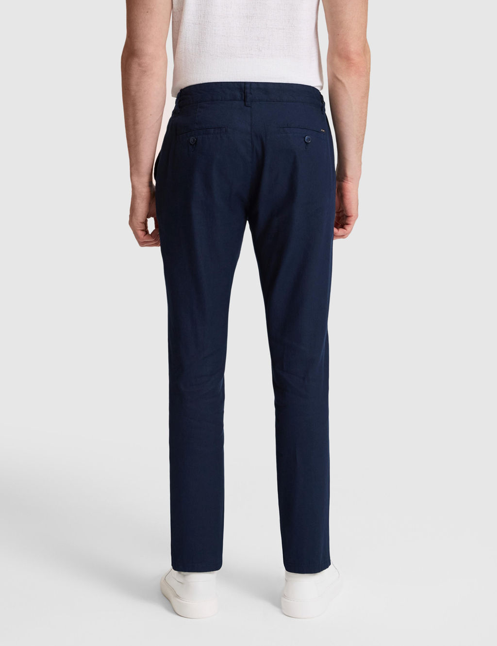 Lacivert Straight Fit Keten Kar___ml_ Beli Lastikli Kanvas Pantolon