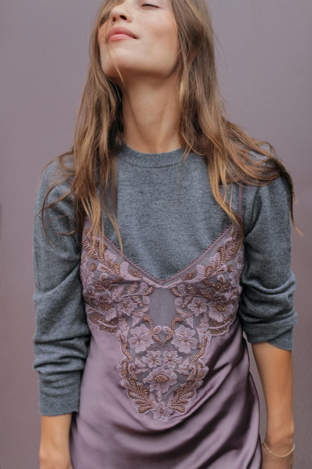 CONTRAST EMBROIDERED DRESS WITH BEADING - Zara фото 2