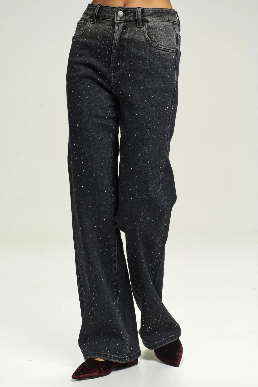 Джинсы Straight со стразами Black