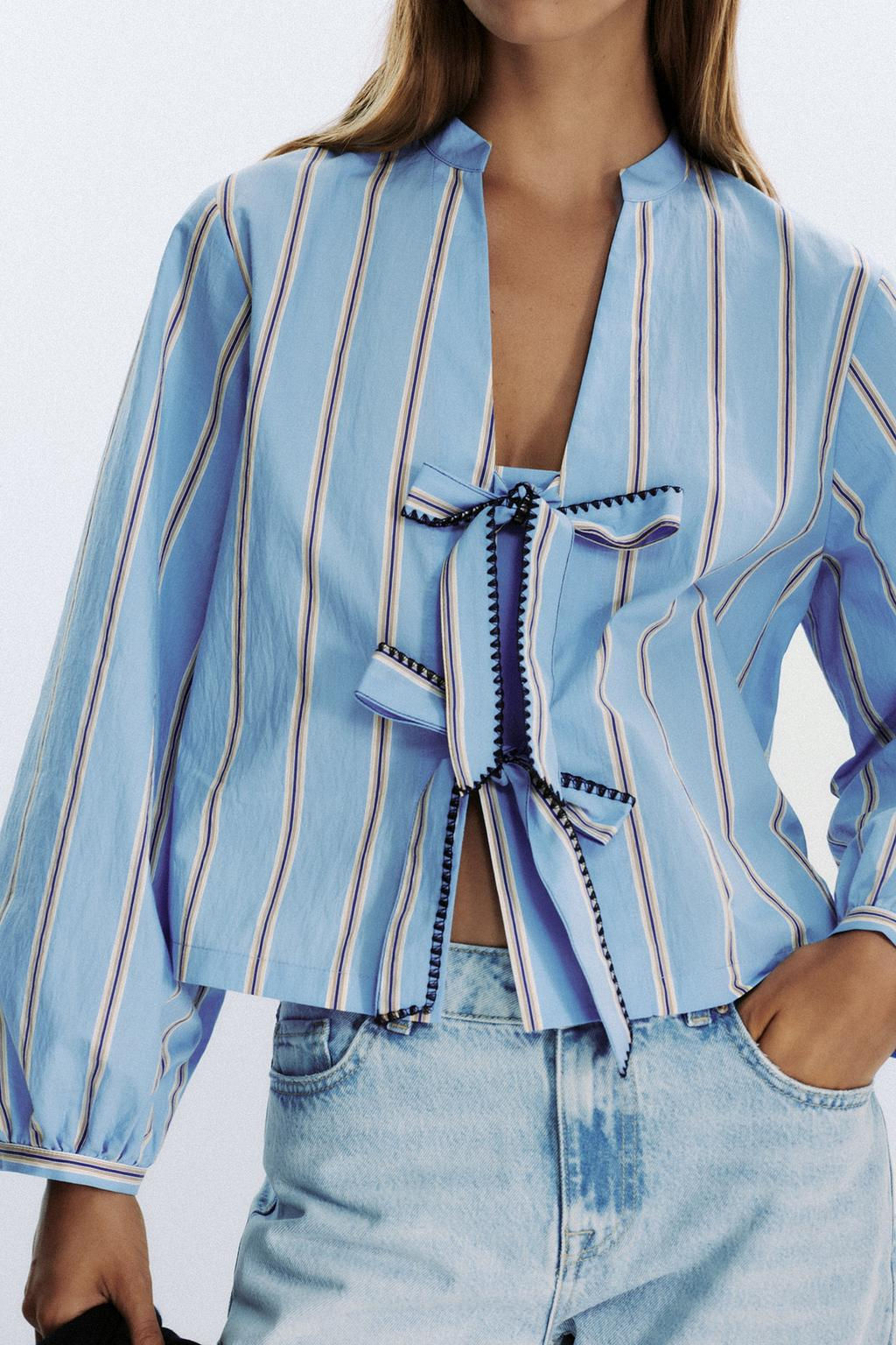 STRIPED POPLIN SHIRT WITH TIES - Zara фото 4