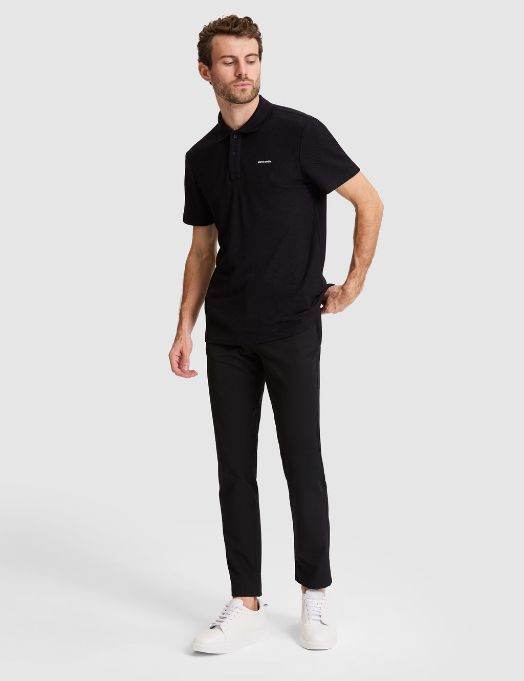 Siyah Slim Fit _rme Dokulu Polo Yaka Ti__rt