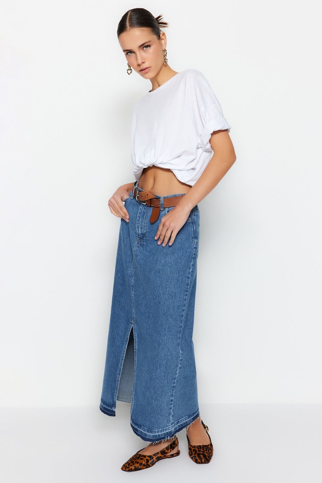 TRENDYOLMILLA Koyu Mavi More Sustainable Y?rtmacl? Maxi Denim Etek TWOSS23ET00289 фото 3