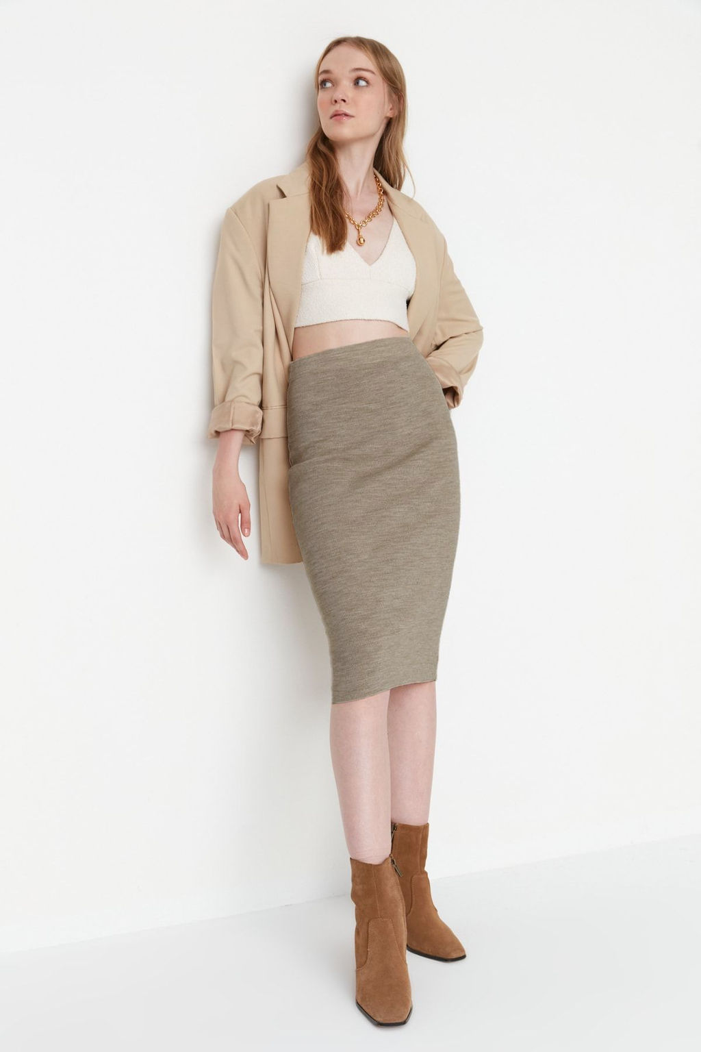 TRENDYOLMILLA Siyah Midi Kalem Triko Etek TWOAW20DU0006  фото 3