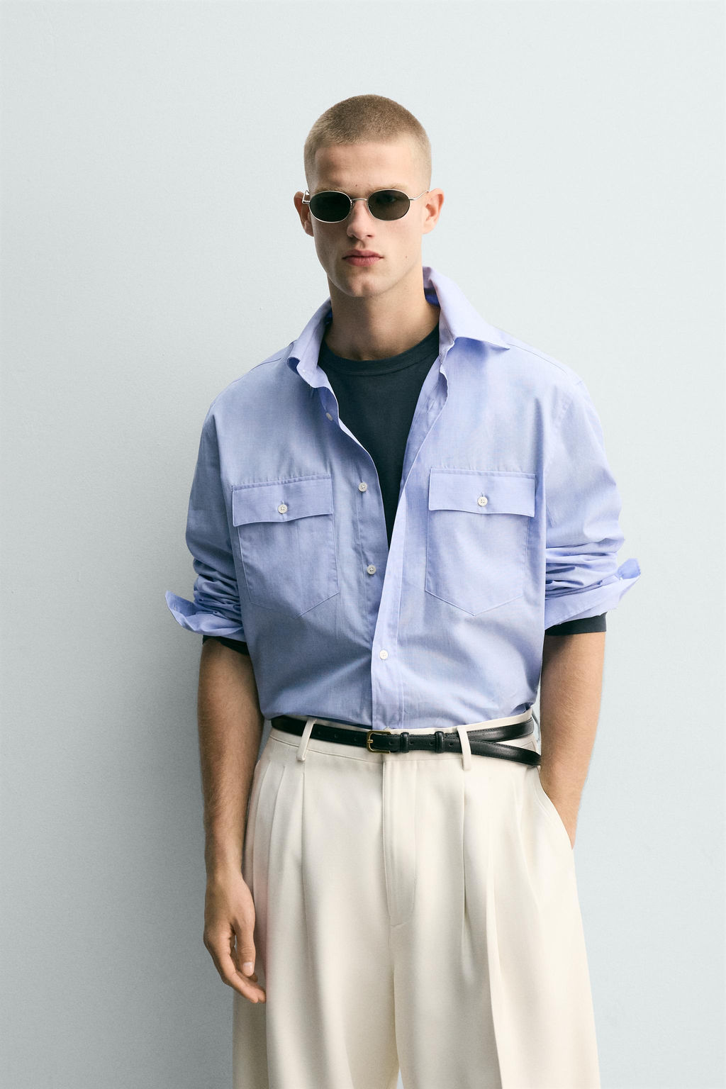 CAMISA RELAXED FIT BOLSILLOS / Celeste - Zara фото 2