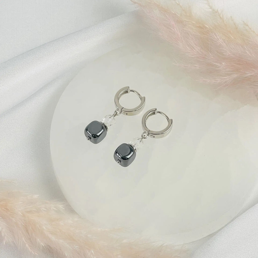 Серьги из Горного Хрусталя и Гематита