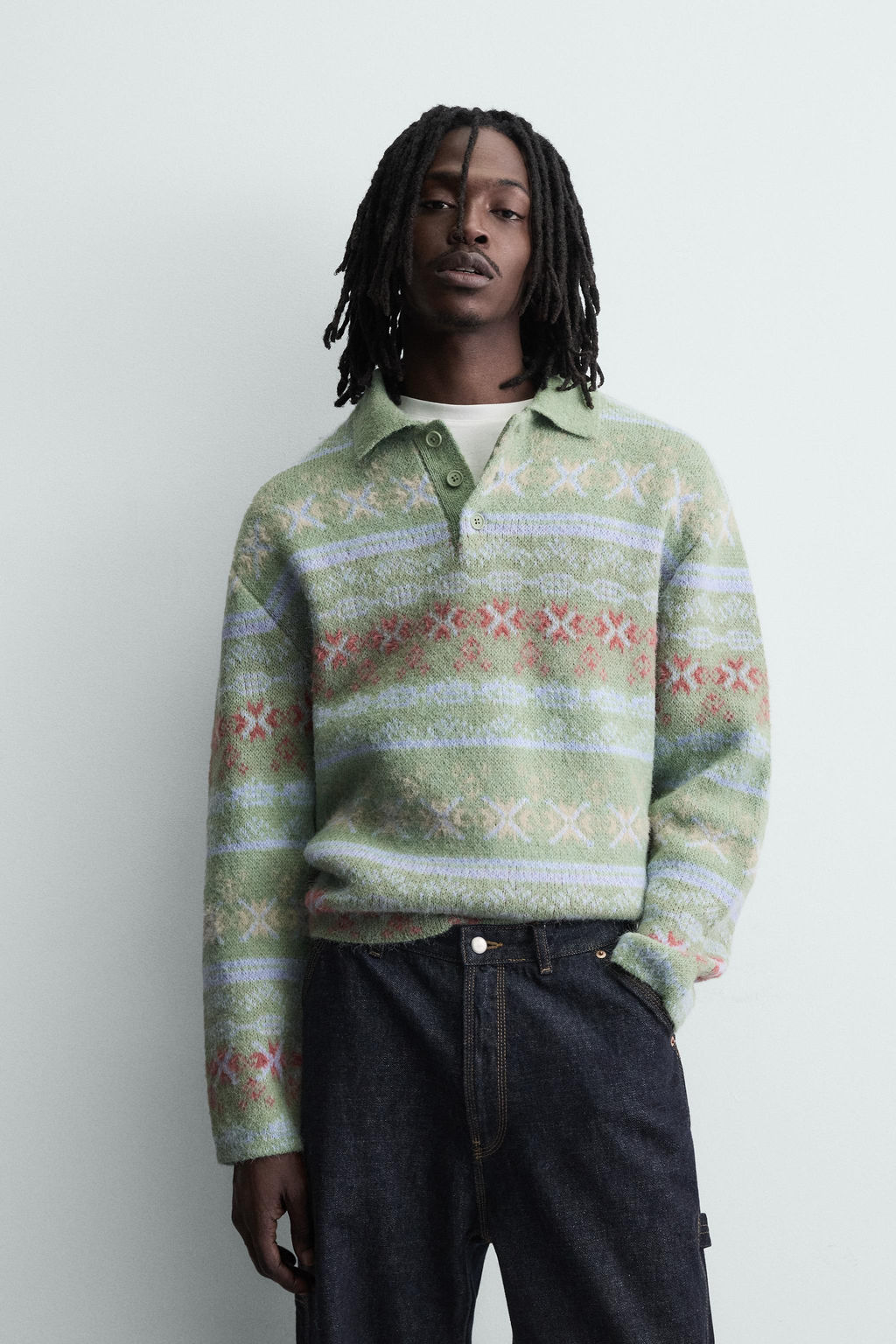 GEOMETRIC TEXTURED JACQUARD KNIT POLO SHIRT - Zara фото 2