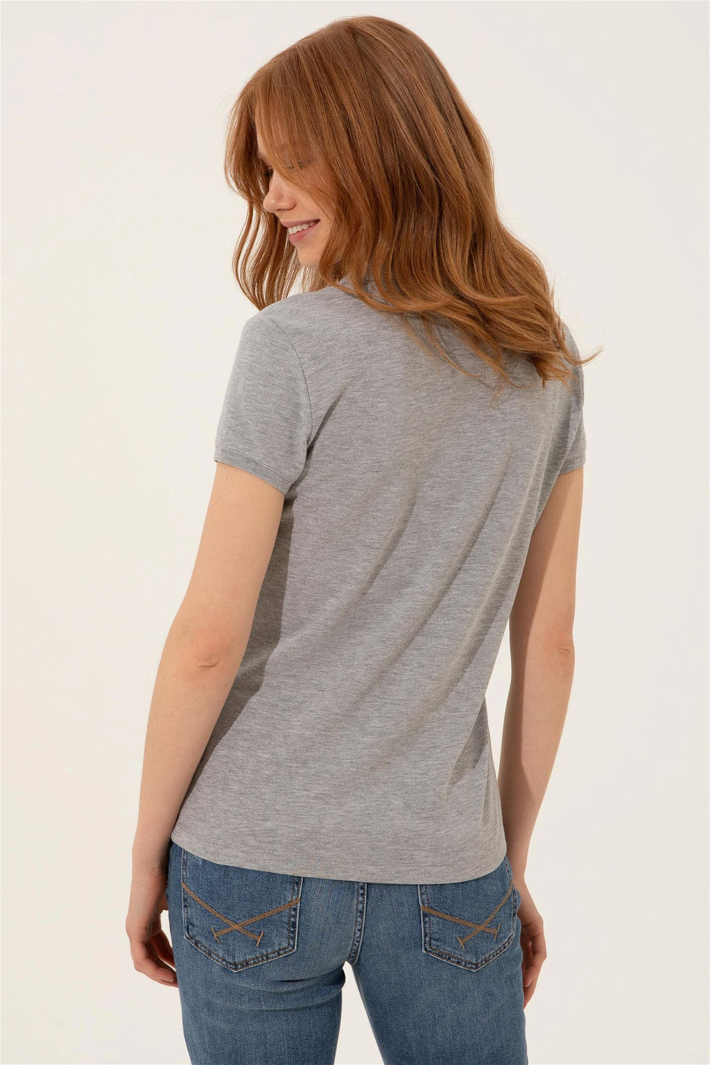 Женская серая меланжевая футболка с воротником поло Basic - U.s. polo assn фото 11