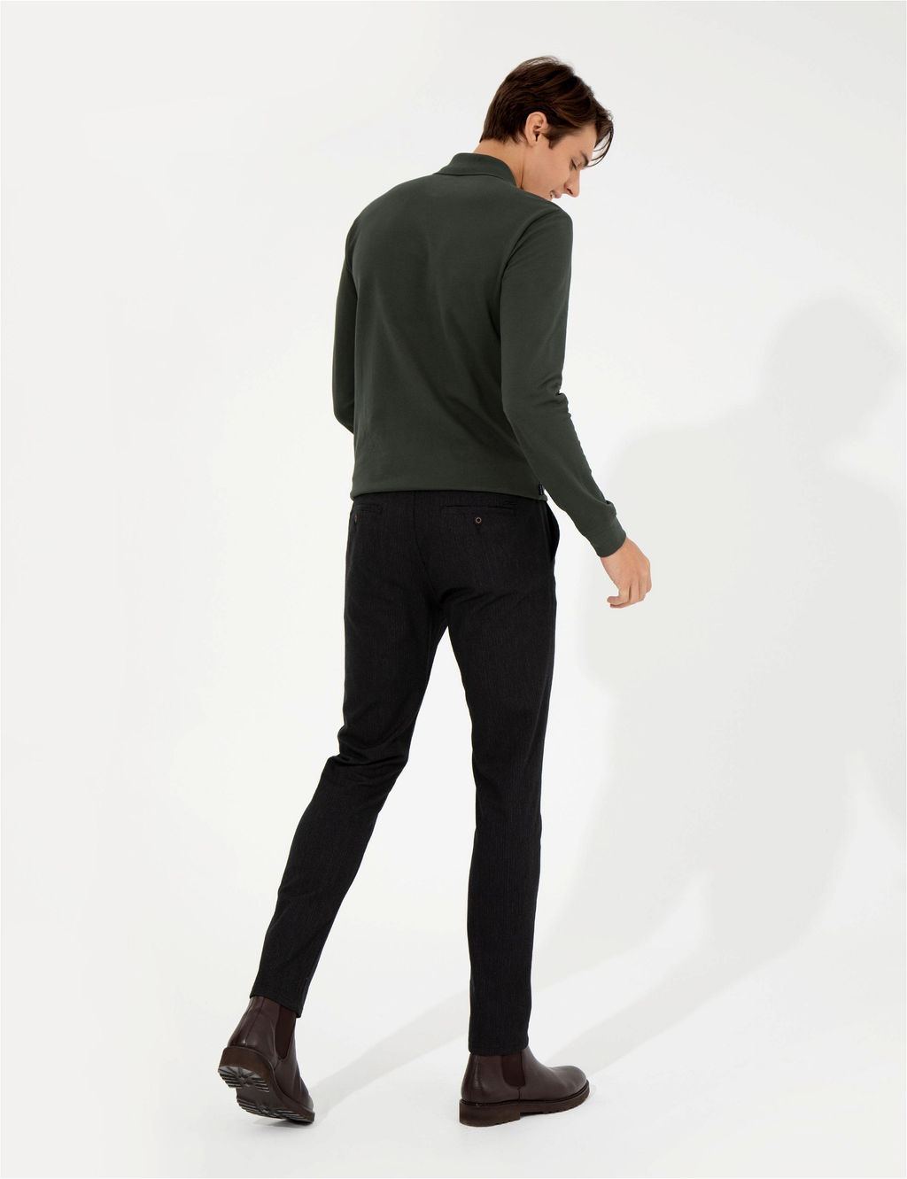 Siyah Slim Fit Keten Kar___ml_ Chino Pantolon - Pierre cardin фото 4