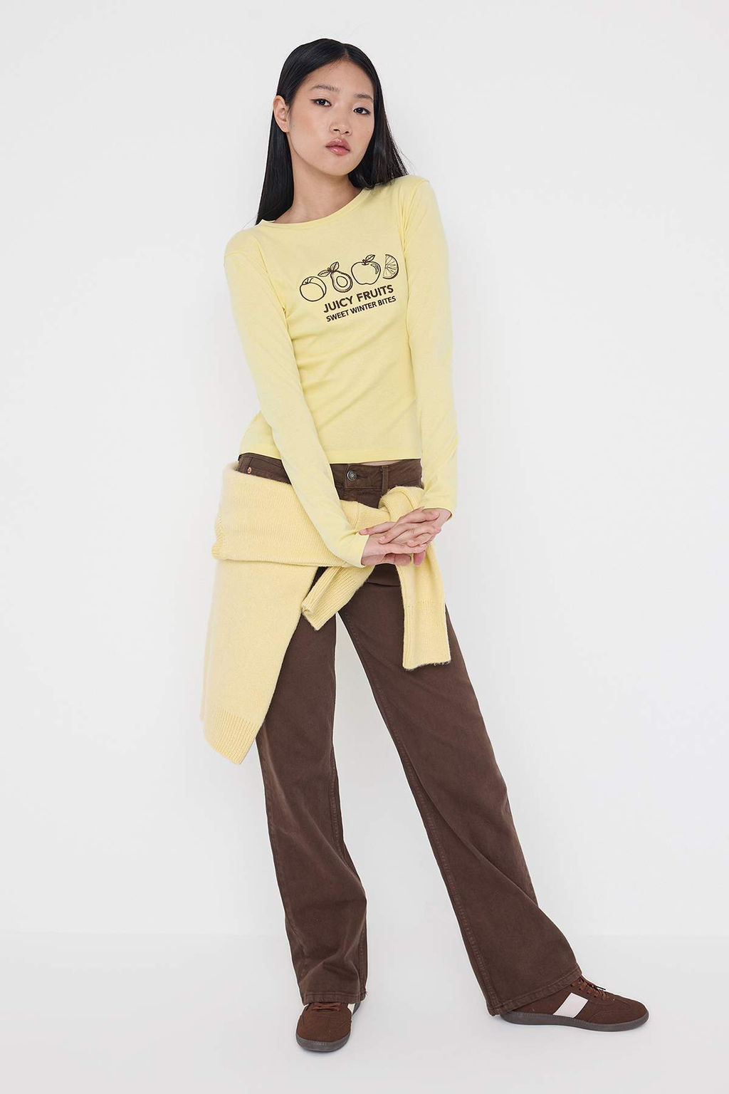 Sar? Bask?l? Fitted/Vucuda Oturan Orme Bluz TWOAW25BZ00126