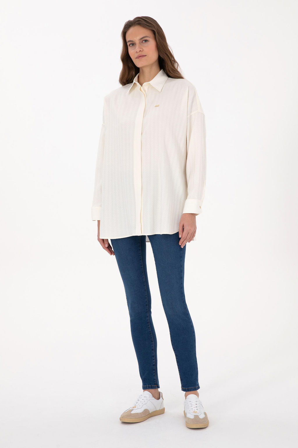 Kad_n Krem Uzun Kollu Oversize Desenli G_mlek - U.s. polo assn фото 4