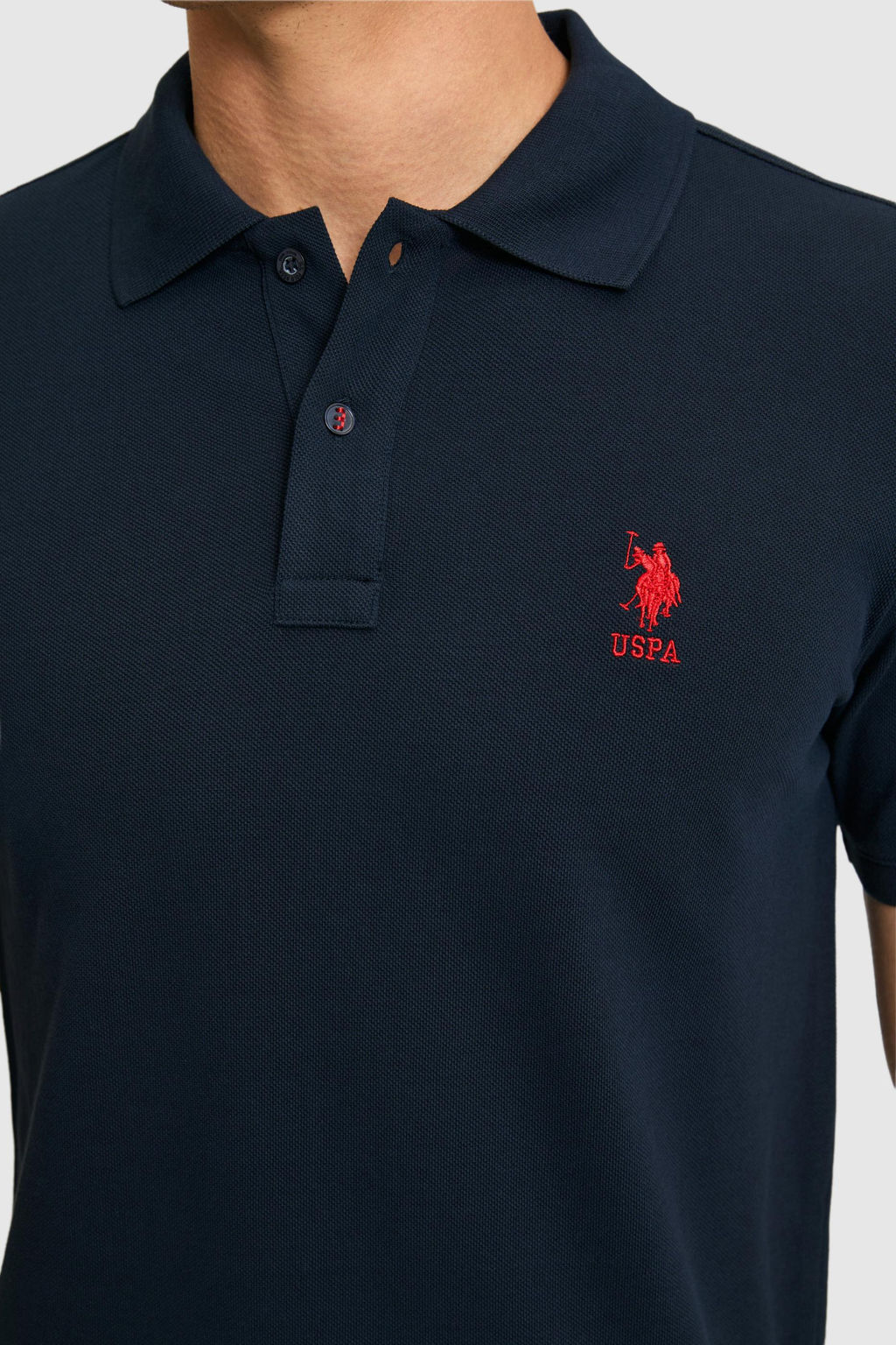 Erkek Slim Fit Polo Yaka Koyu Lacivert Basic Ti__rt