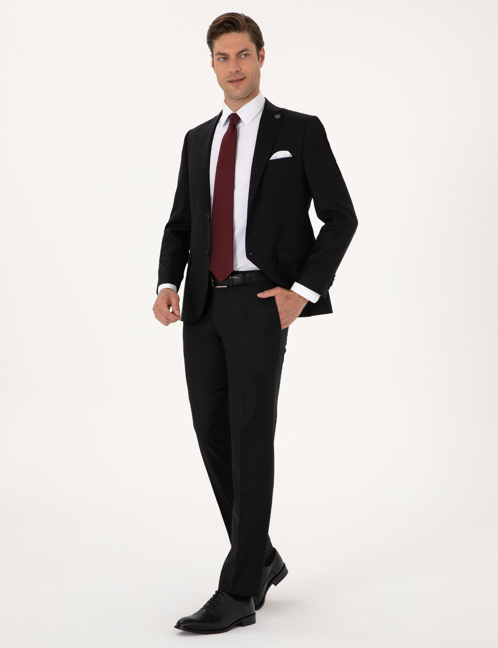 Siyah Slim Fit %100 Y_n _izgili Tak_m Elbise