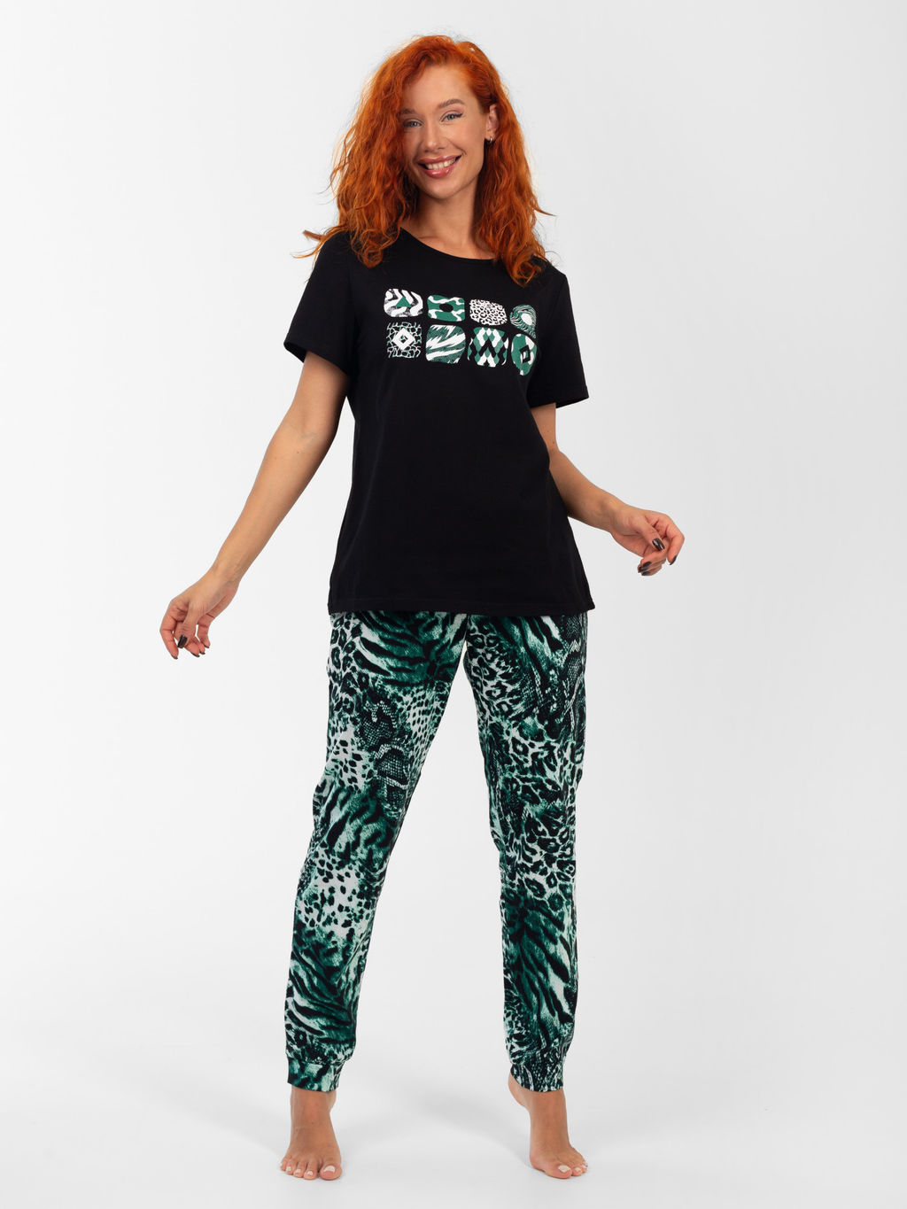 Пижама женская кулирка с брюками "МАМБА" ЗЕЛЕНЬ