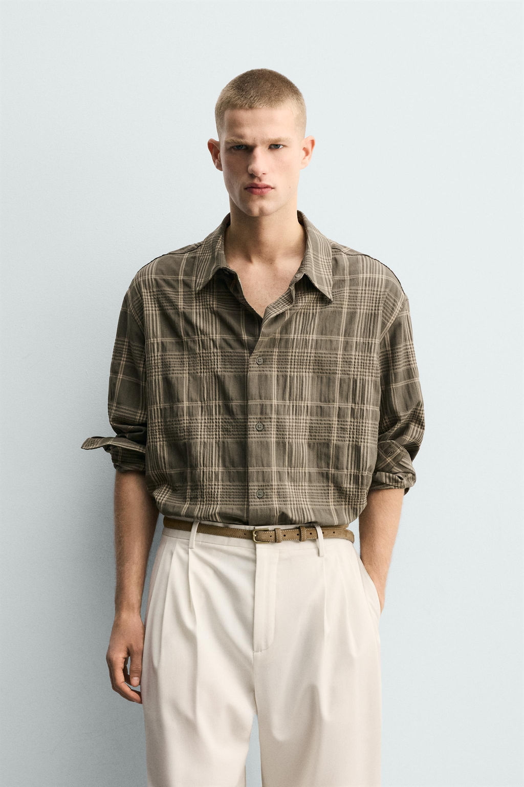 CAMISA FLUIDA CUADROS / Khaki - Zara фото 2
