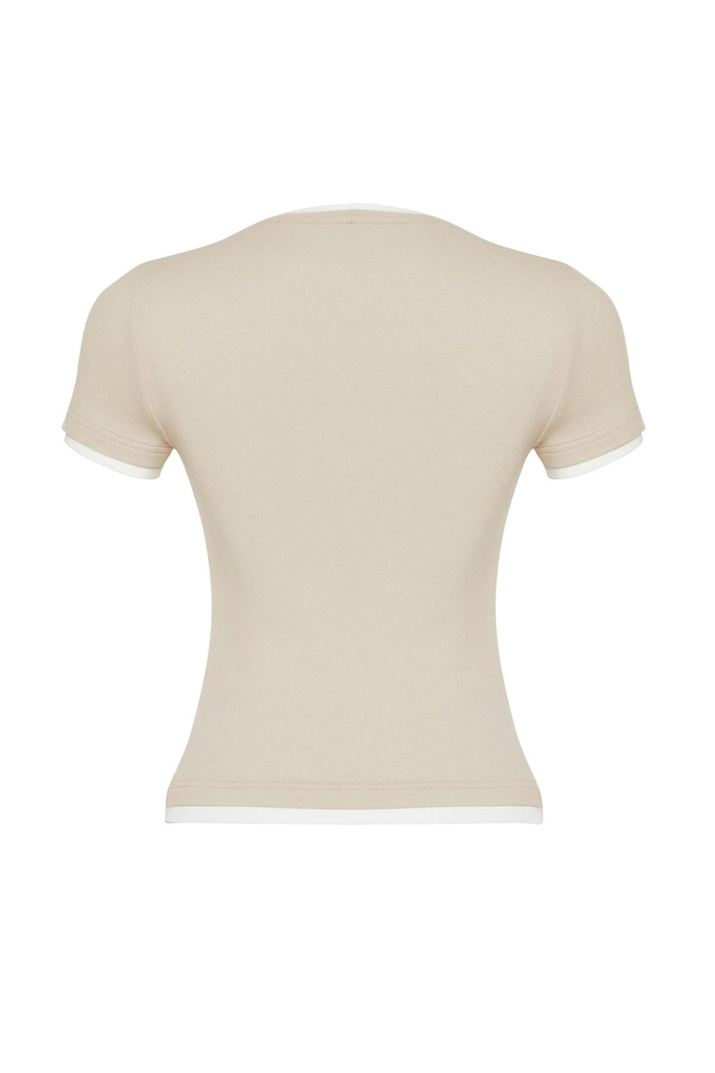 TRENDYOLMILLA Siyah Viskoz/Yumusak Kumasl? Renk Bloklu Vucuda Oturan Esnek Orme T-Shirt TWOSS24TS00063  фото 22