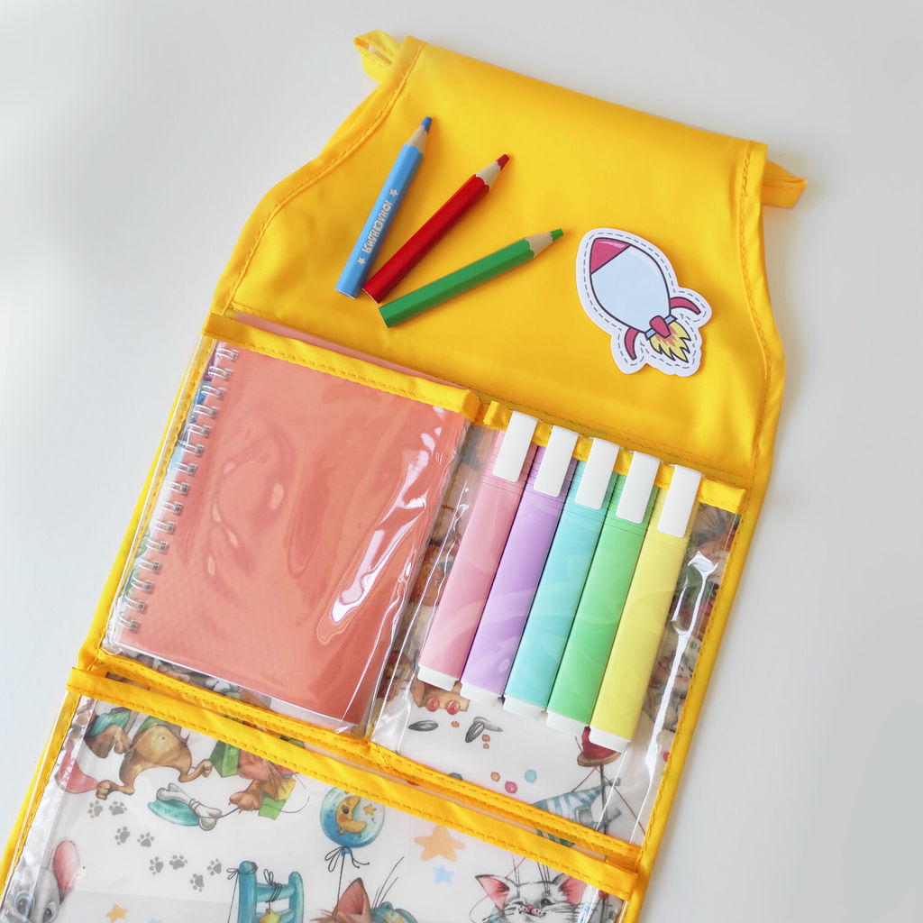 VAL LPY-PE-S5P Кармашек подвесной в детский сад, 5 прозрачных отделений, 88*25 см, жёлт., ЛЮБИМЧИКИ, шт