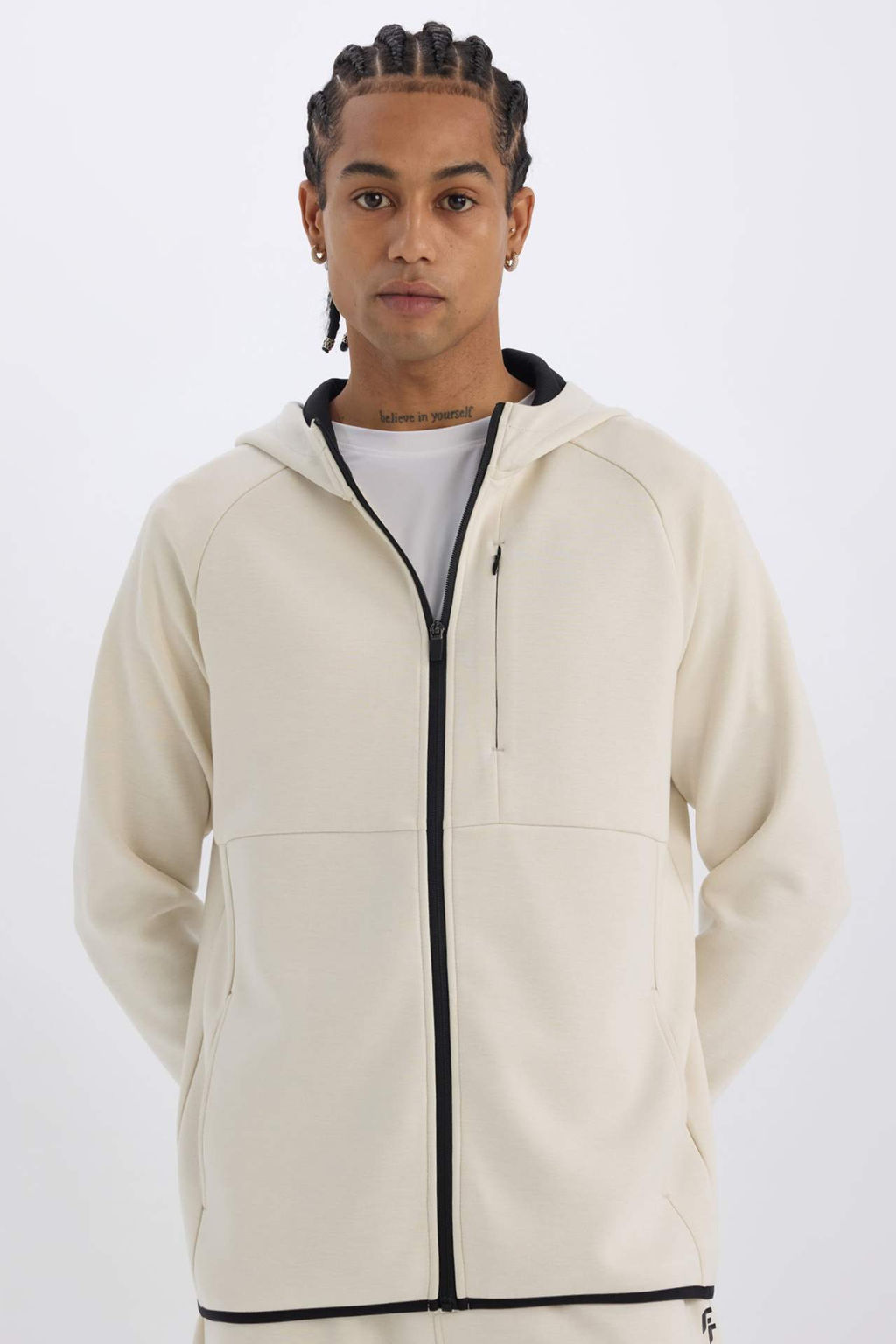 DeFactoFit Slim Fit Dar Kesim Kapusonlu Skuba Dalg?c Kumas Fermuarl? Sporcu Sweatshirt  фото 2