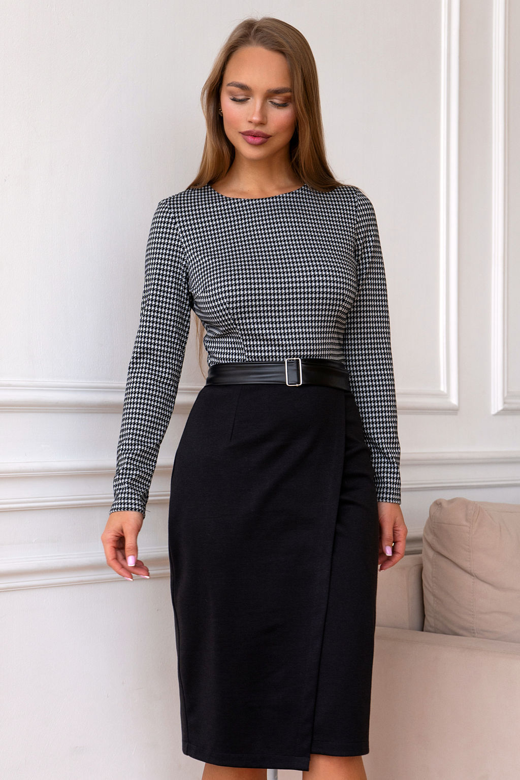 Платье Open Style 5462 серо-черный