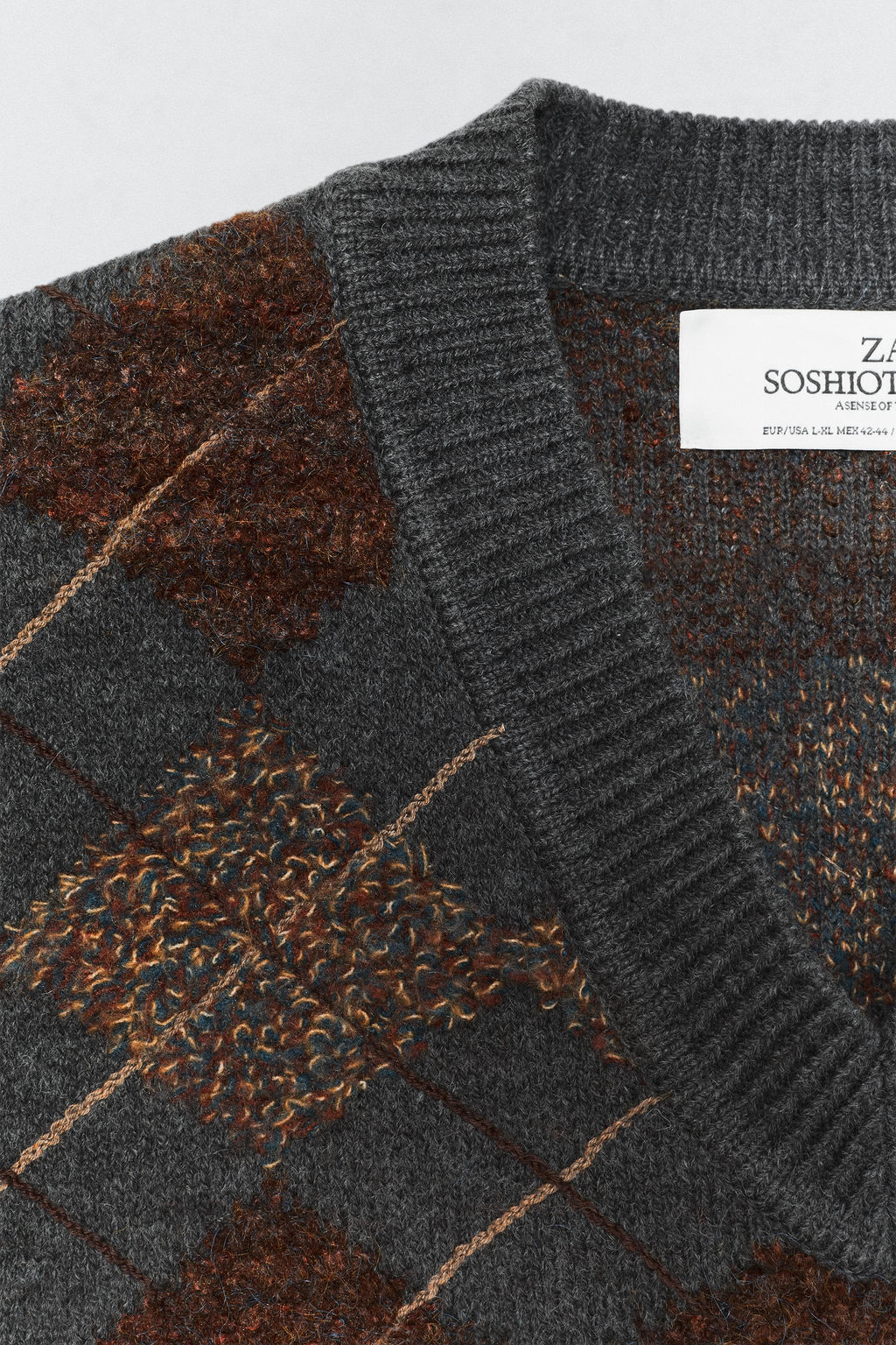 CHALECO PUNTO ROMBOS TEXTURA SOSHIOTSUKI X ZARA / Gris antracita  фото 7