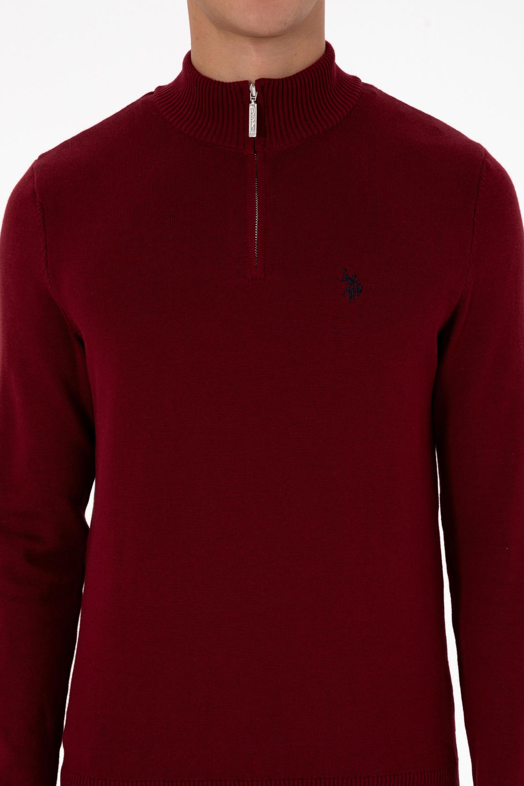 Erkek Slim Fit Yar_m Fermuarl_ Bordo Basic Kazak - U.s. polo assn фото 6