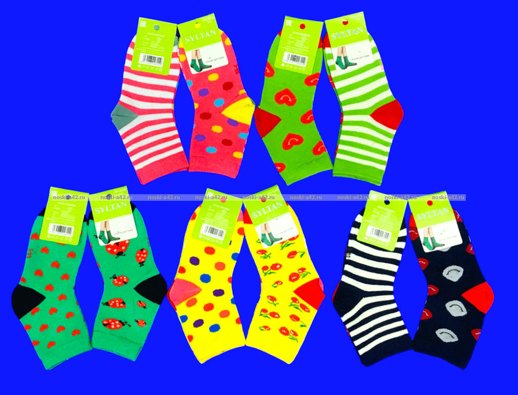 Цена за 10 пар. SYLTAN носки детские, подростковые на девочек "Разноцветные ножки " арт. 3244