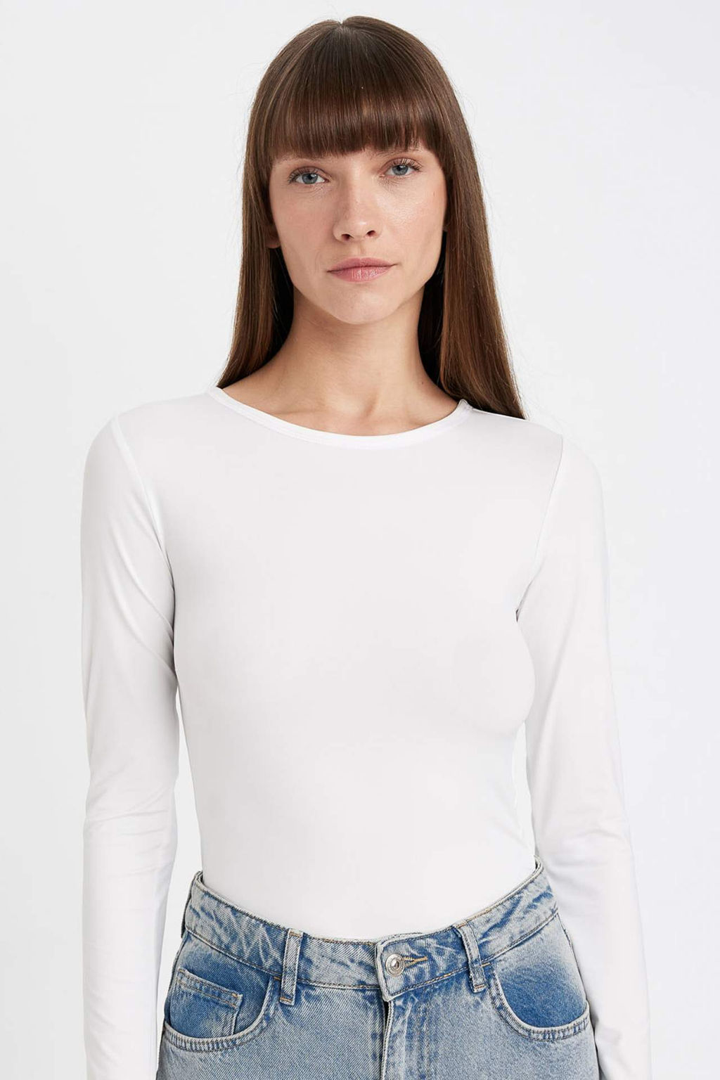 Siyah Slim Fit Dar Kesim Bisiklet Yaka Basic Duz Uzun Kollu Tisort - Defacto фото 4