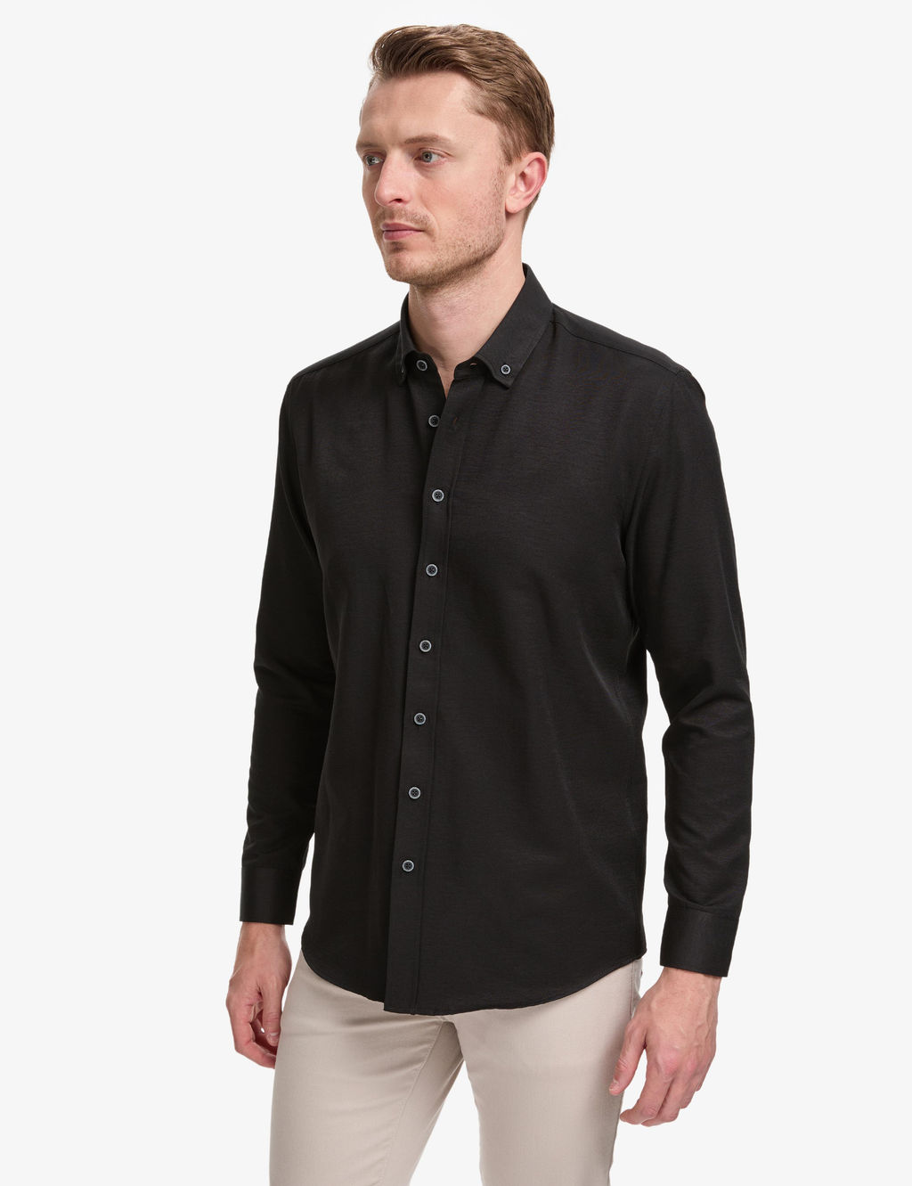 Siyah Oxford Slim Fit Kolay _t_lenebilir G_mlek