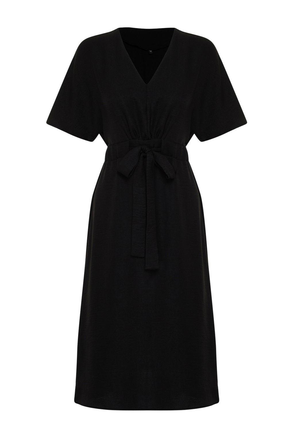 Siyah Baglama Detayl? A Kesim V Yaka Midi Dokuma Elbise TWOSS23EL01543