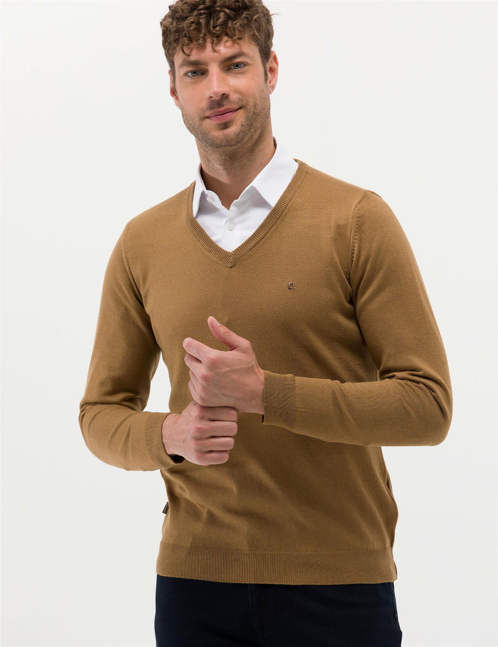 Camel Melanj Slim Fit V Yaka Basic Triko Kazak