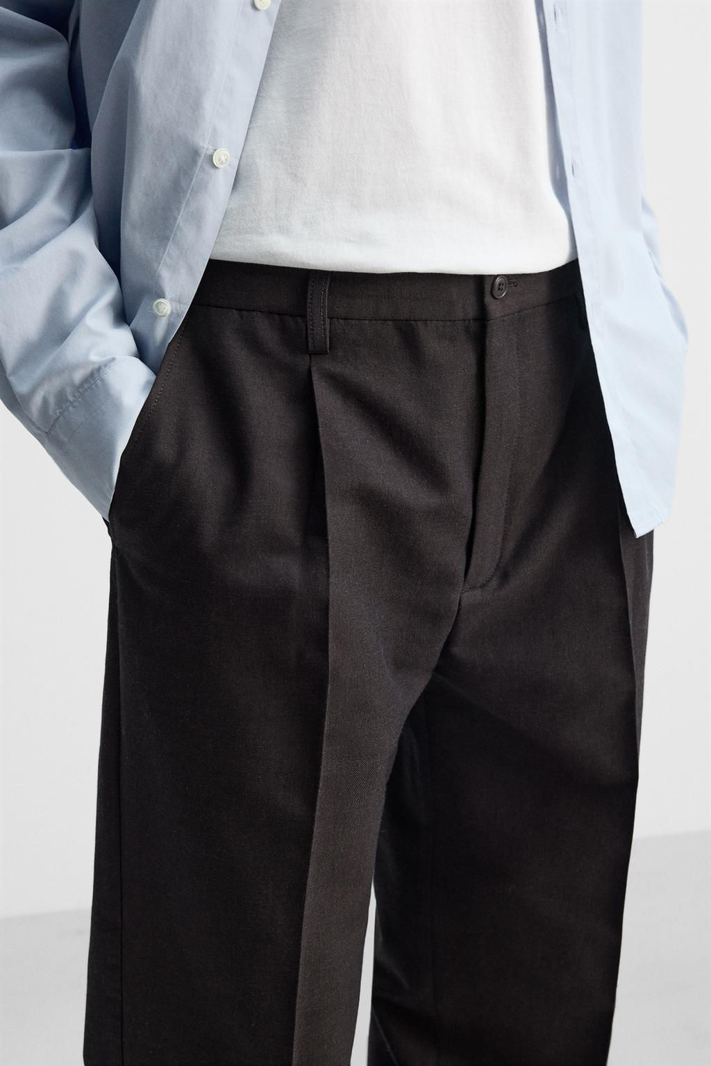 COTTON/WOOL PLEATED TROUSERS - Zara фото 16