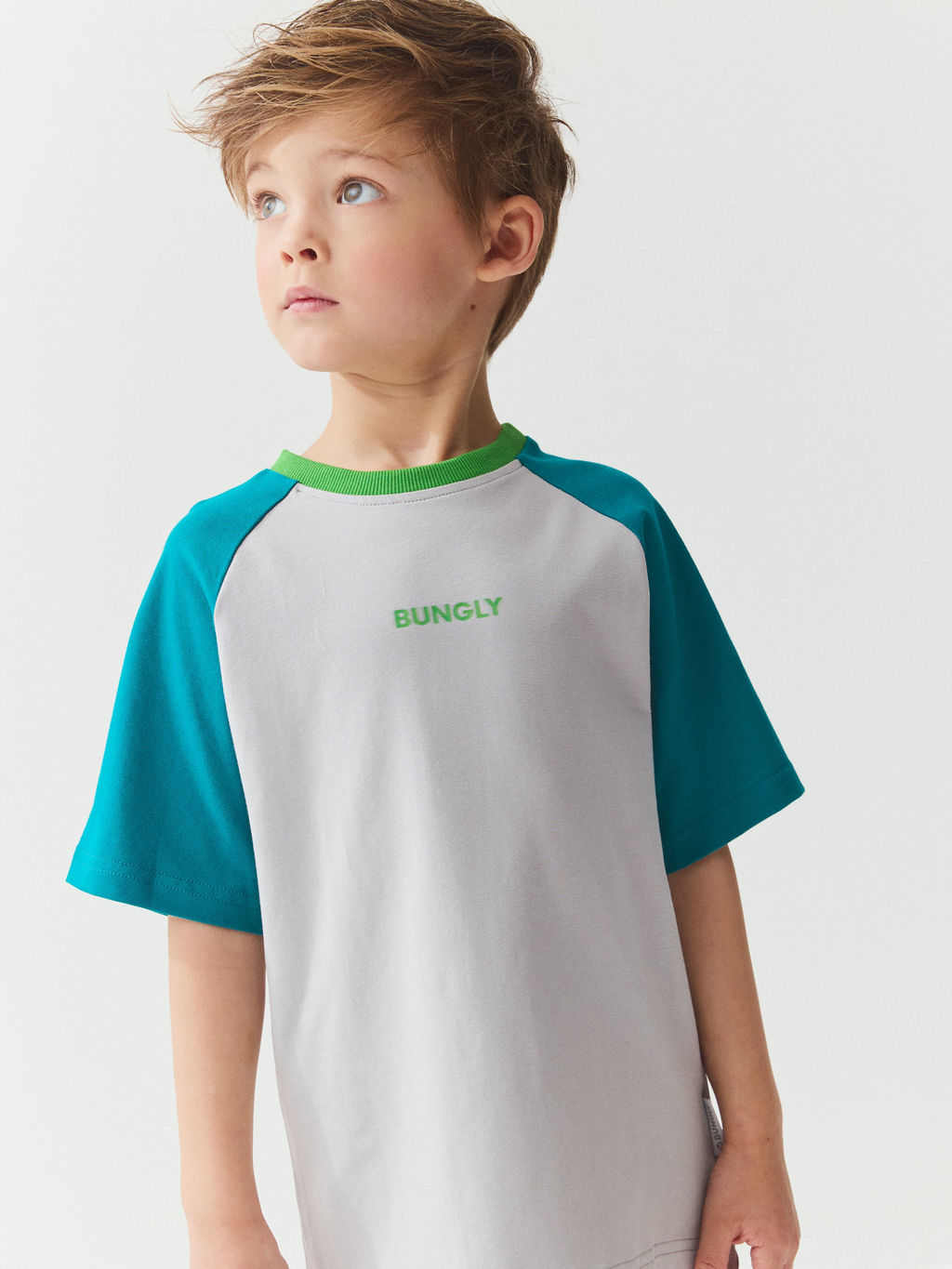 Футболка Колор блок Пепел/Изумруд - Bungly фото 2