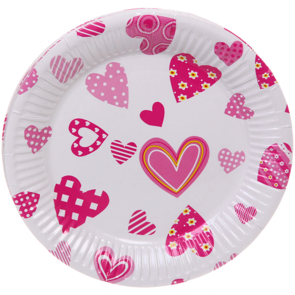 Цена за 6 шт. Тарелка бумажная 18 см в наборе 10 шт "Сердечки"