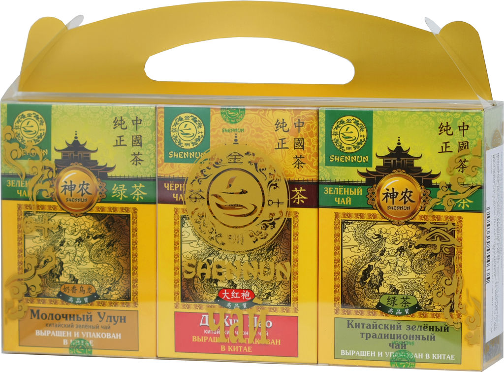 SHENNUN. Чайный набор Молочный Улун/Да Хун Пао/Зеленый 250 гр. карт.упаковка
