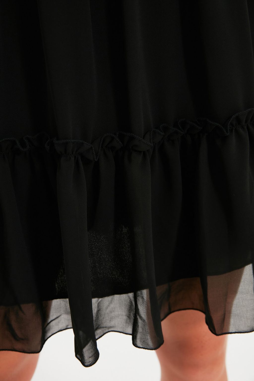 Trendyolmilla Mavi Duz Belden Ac?lan Dik Yaka Buzgulu Mini Astarl? Dokuma K?sl?k Elbise TWOAW20EL0345  фото 11