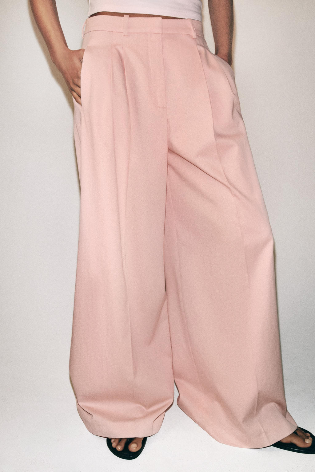 PANTAL?N WIDE LEG PLIEGUES ZW COLLECTION / Rosa pastel - Zara фото 2
